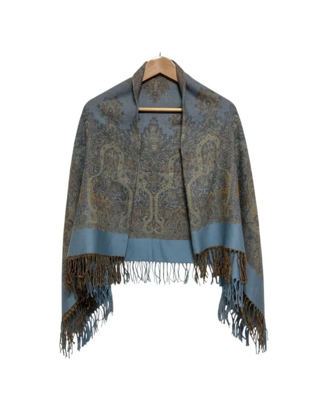 Dior Wool All Over Pattern Jacquard Large Shawl Blue Scarf